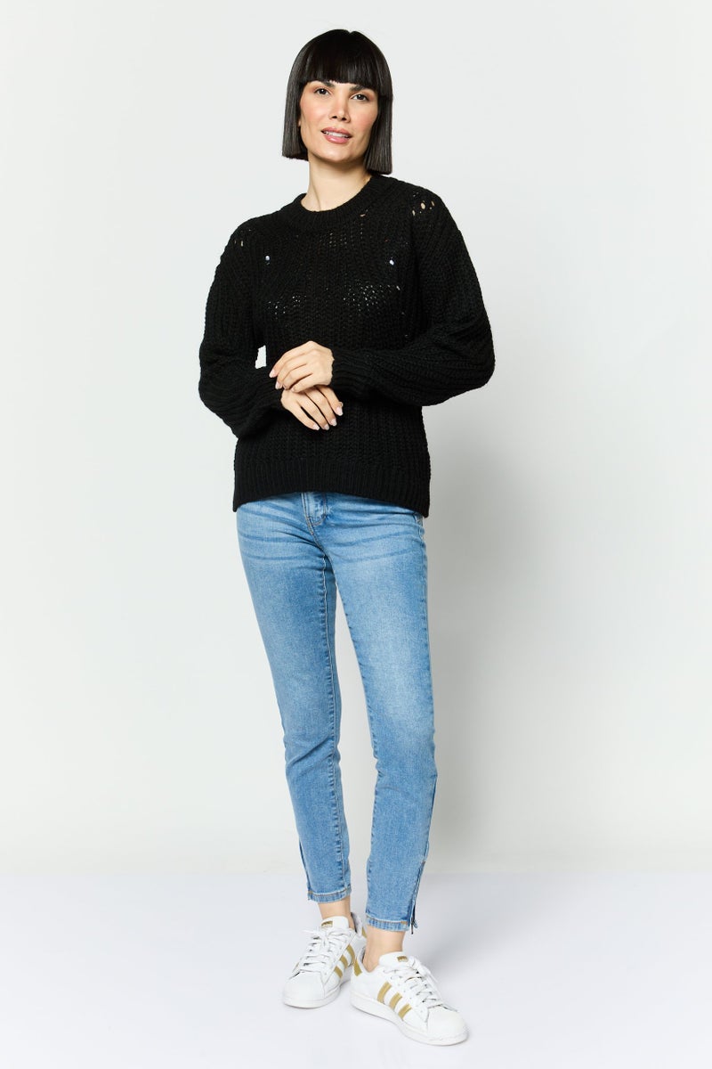 ESPRIT سويت شيرت محبوك بياقة دائرية للنساء، أسود - Image 3